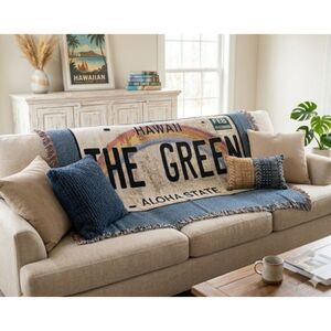 Hawaii State License Plate Tapestry Throw Blanket Fringe The Green State Travel